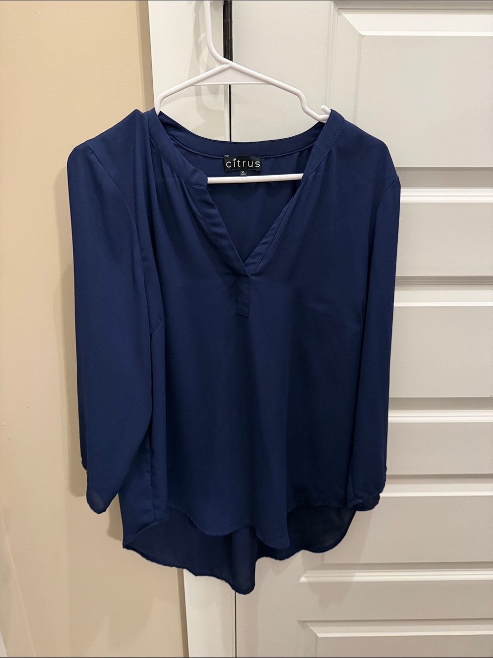 Citrus Navy V-Neck Long Sleeve Blouse